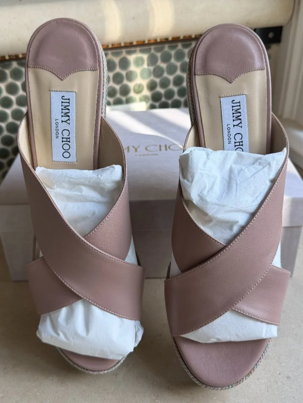 NWT Jimmy Choo- Dovina 100 Ballet Pink Mix, Metallic Braided 4